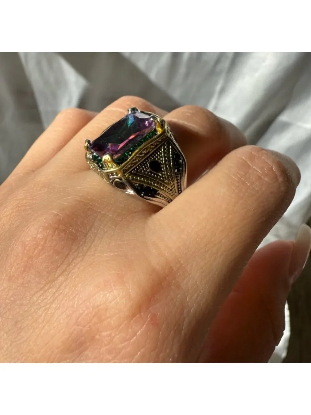 New! Men vintage signet Multicolor Gemstone Statement Ring
